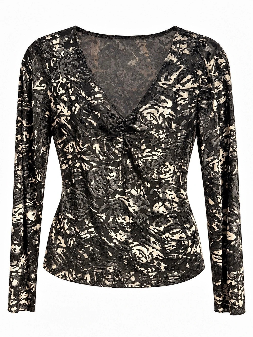 M Collection Long Sleeve V-Neck Top in Black & White Like New